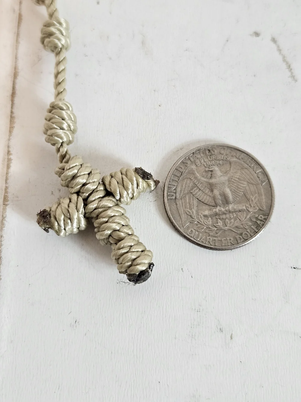 Handmade Knotted Rope Necklace with Cross Pendant - Beige